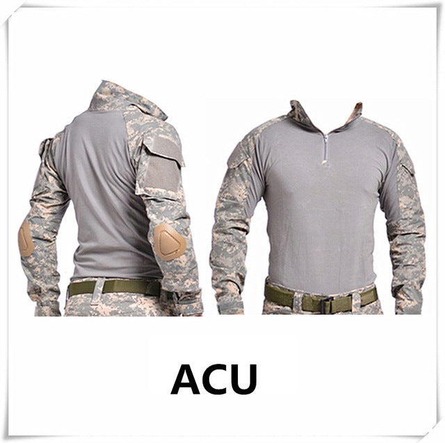 Camouflage military uniform us army combat shirt cargo multicam Airsoft paintball militar tactical clothing with knee pads