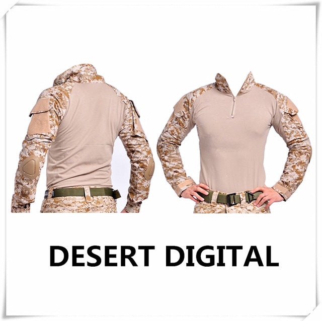 Camouflage military uniform us army combat shirt cargo multicam Airsoft paintball militar tactical clothing with knee pads
